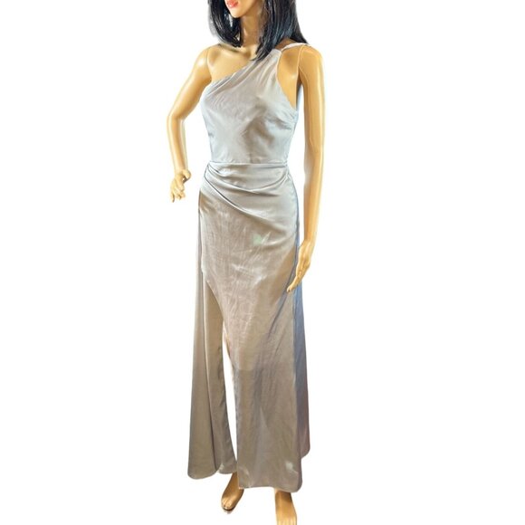 Azazie Silver Sheath One Shoulder Satin Formal Dress Size A0 - Picture 5 of 15
